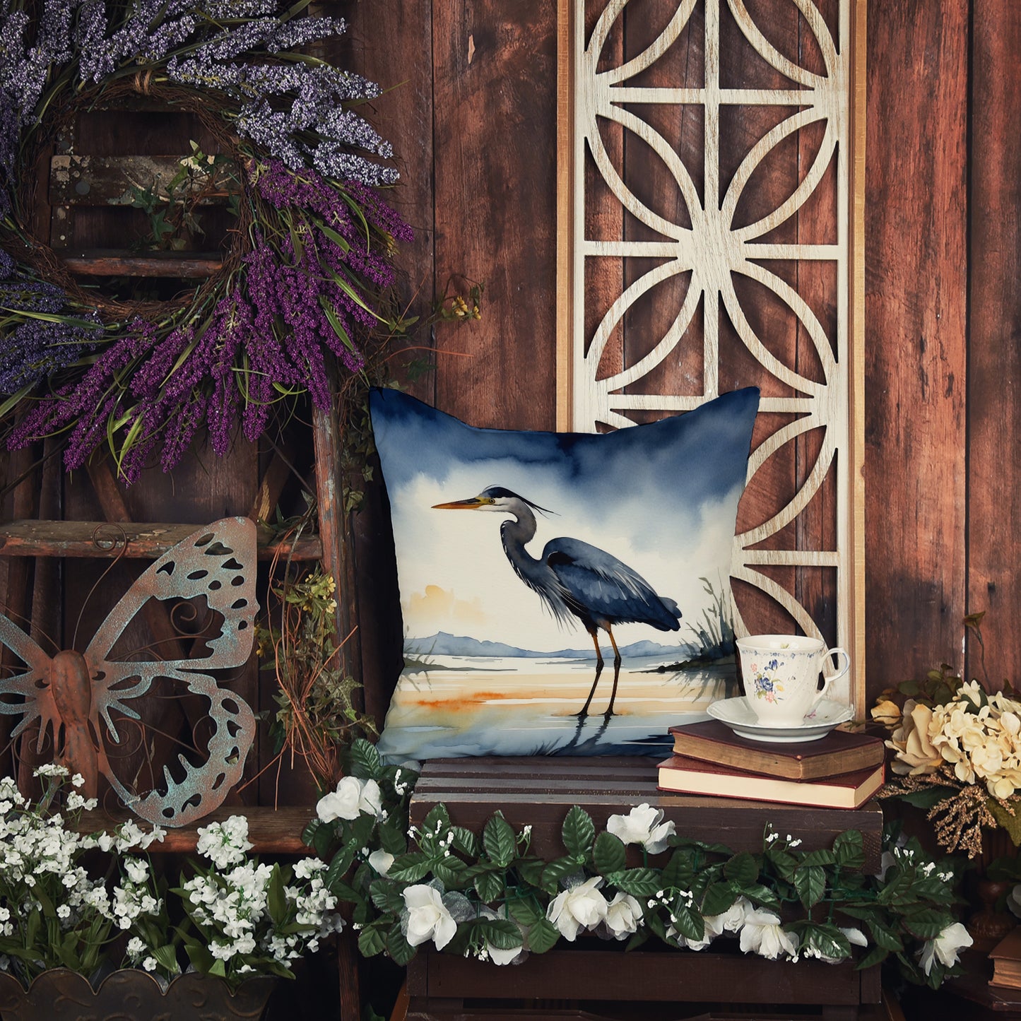 Blue Heron Barely Lit Sky Throw Pillow