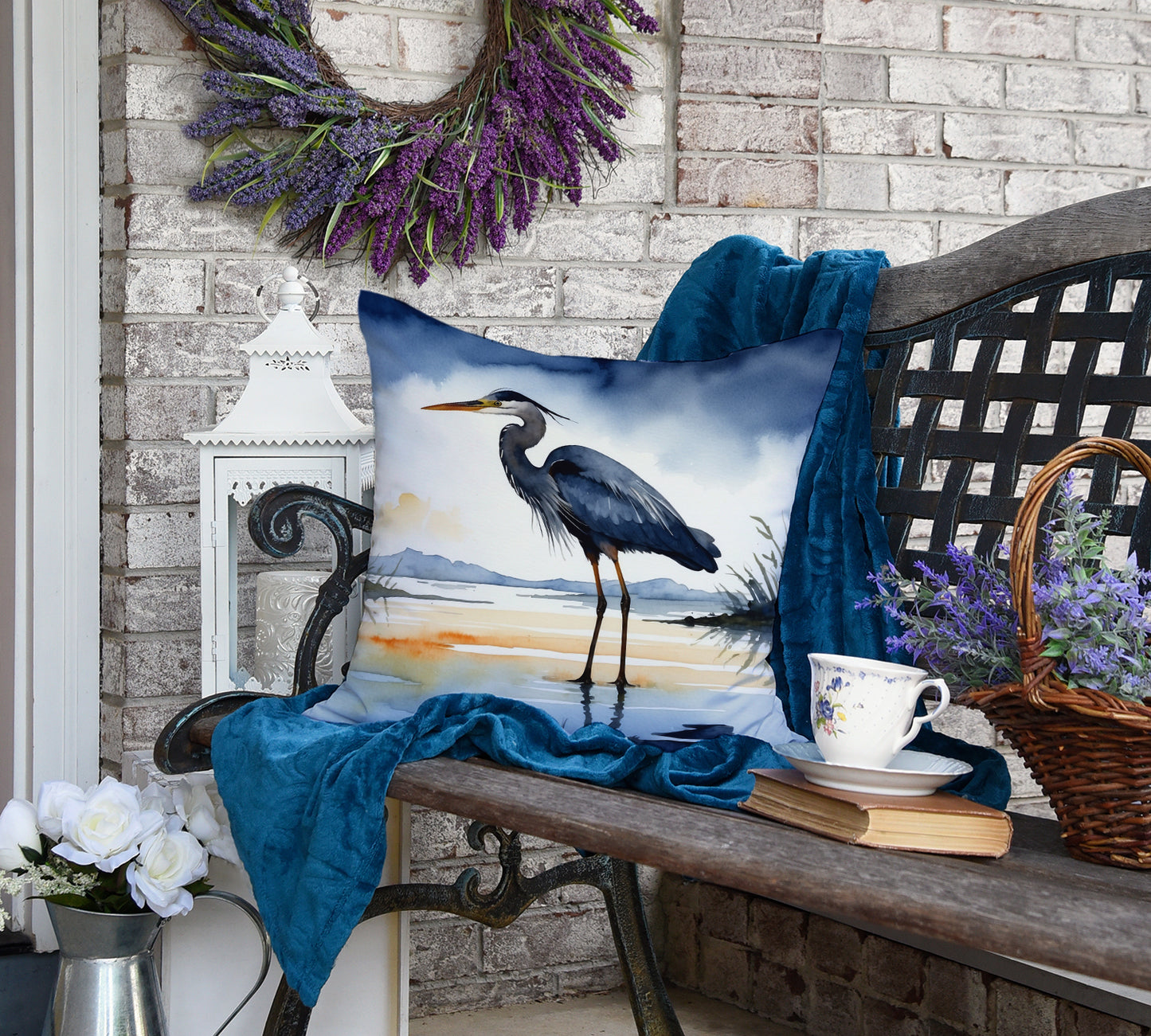 Blue Heron Barely Lit Sky Throw Pillow