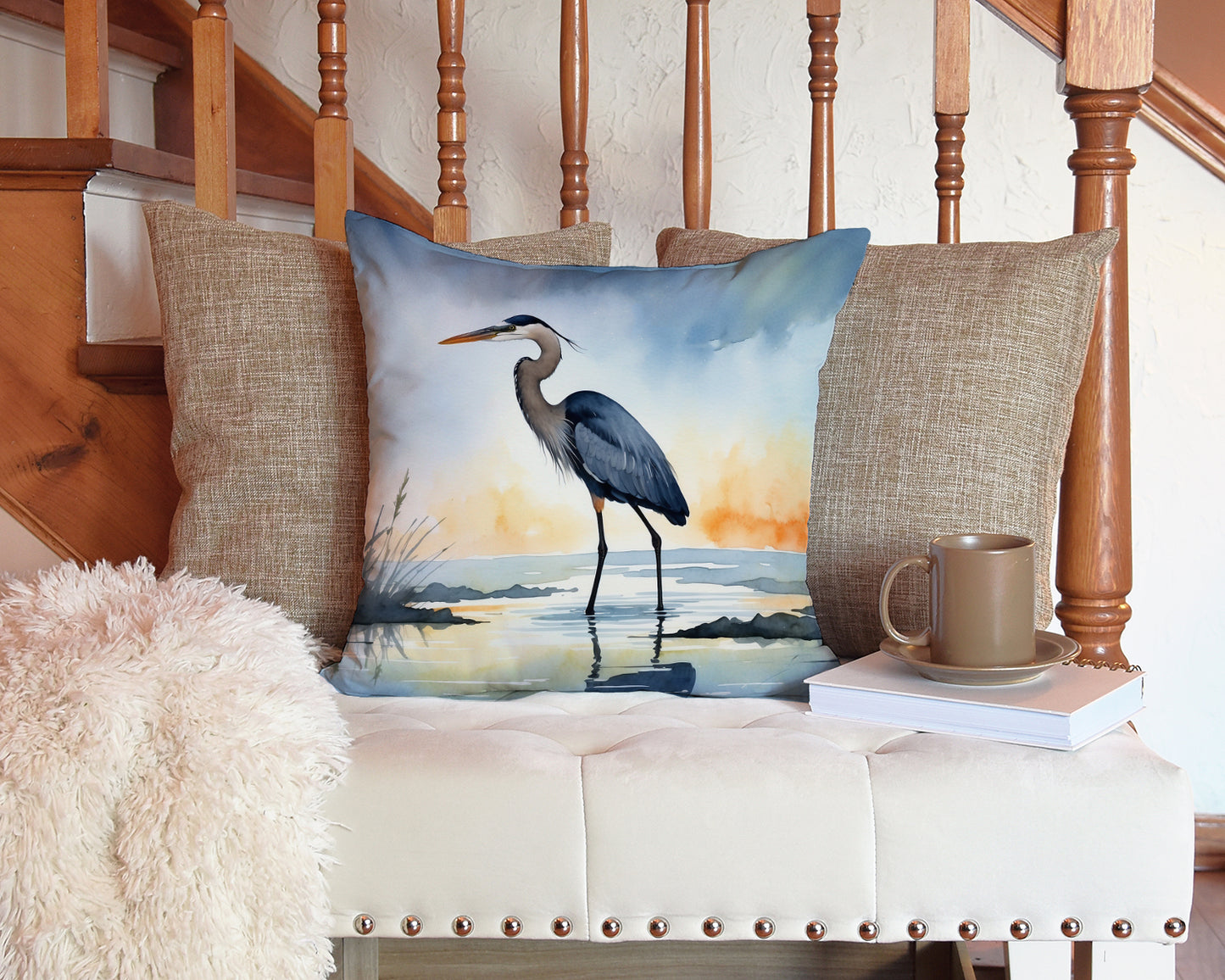 Blue Heron Barely Lit Sky Throw Pillow