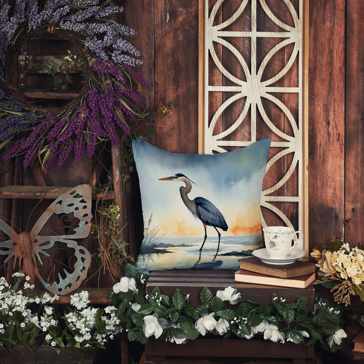 Blue Heron Barely Lit Sky Throw Pillow