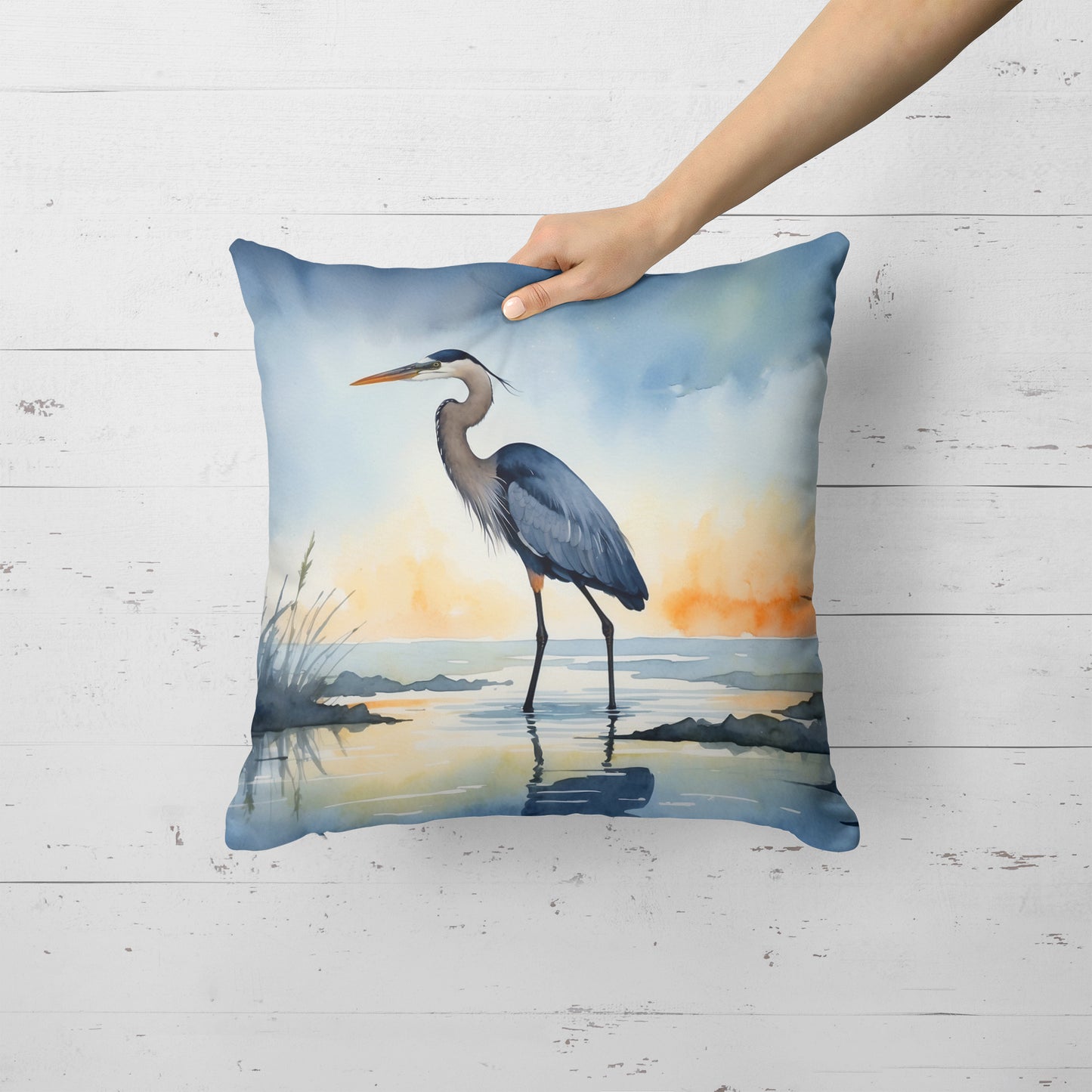 Blue Heron Barely Lit Sky Throw Pillow