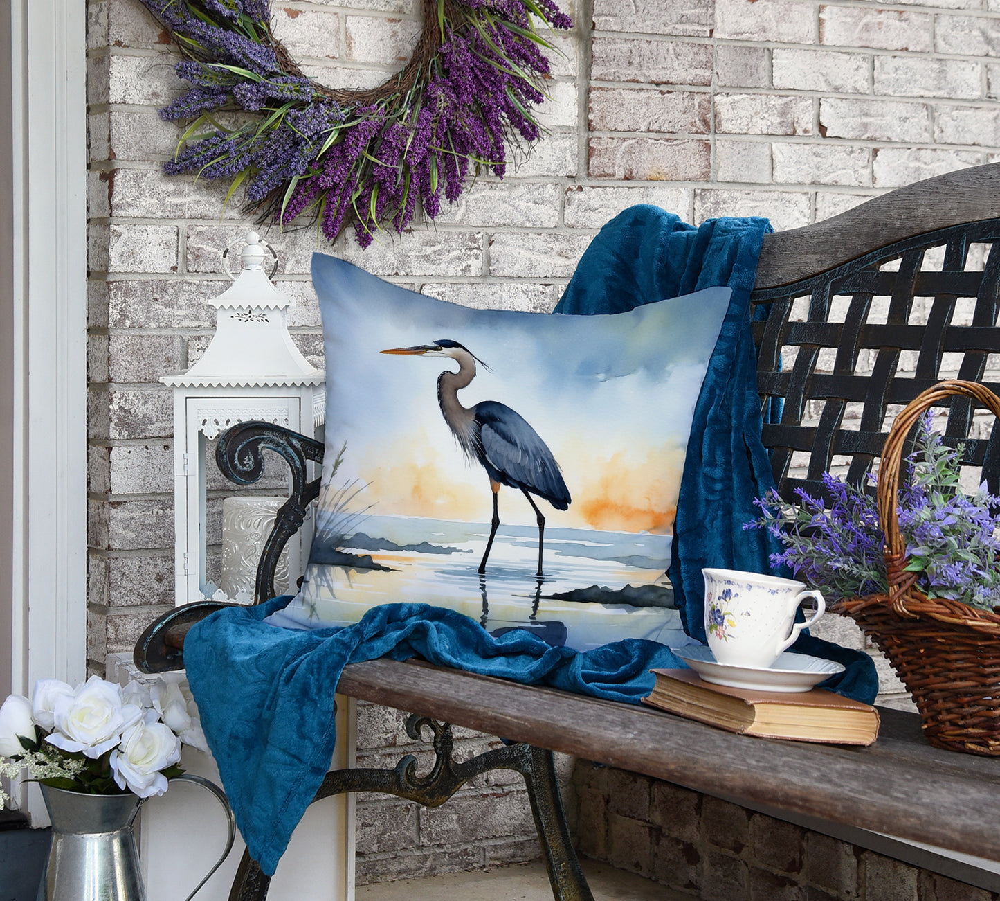 Blue Heron Barely Lit Sky Throw Pillow