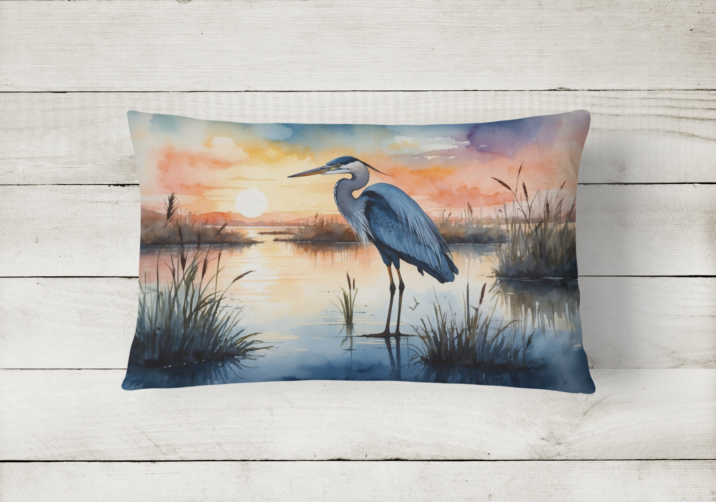 Blue Heron Setting Sun Throw Pillow