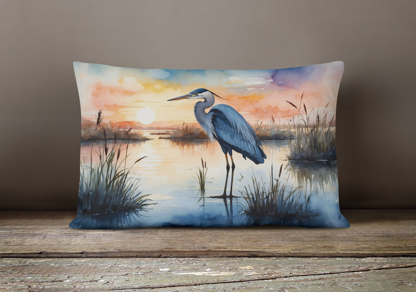 Blue Heron Setting Sun Throw Pillow