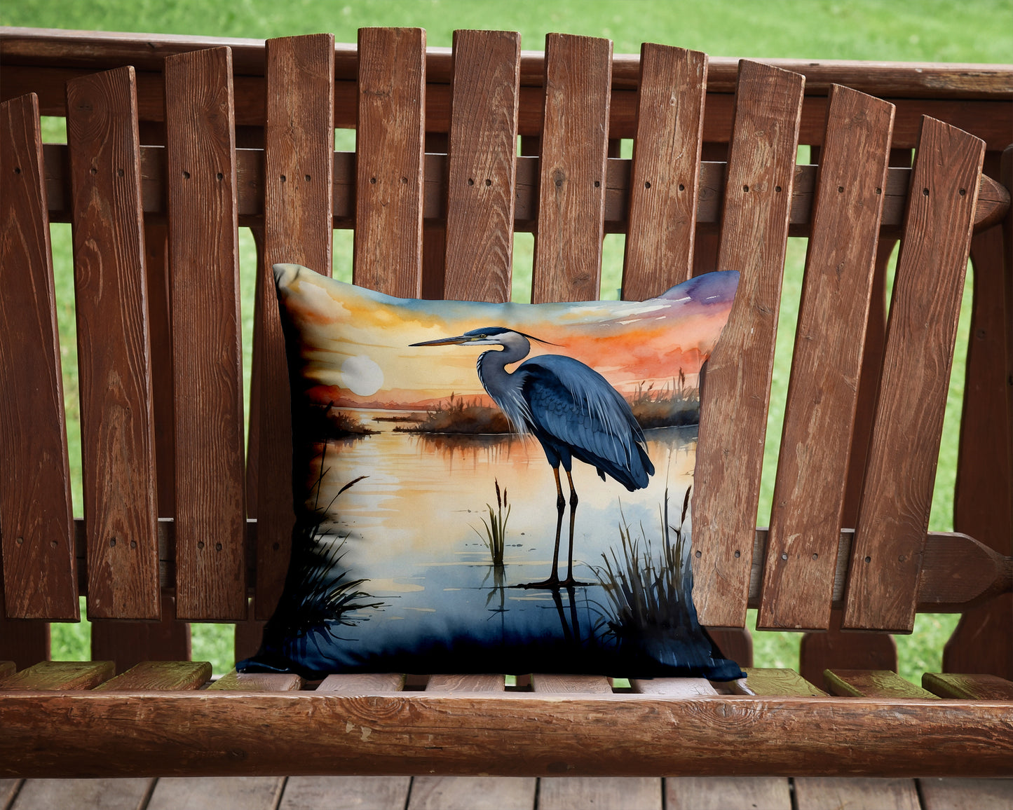 Blue Heron Setting Sun Throw Pillow