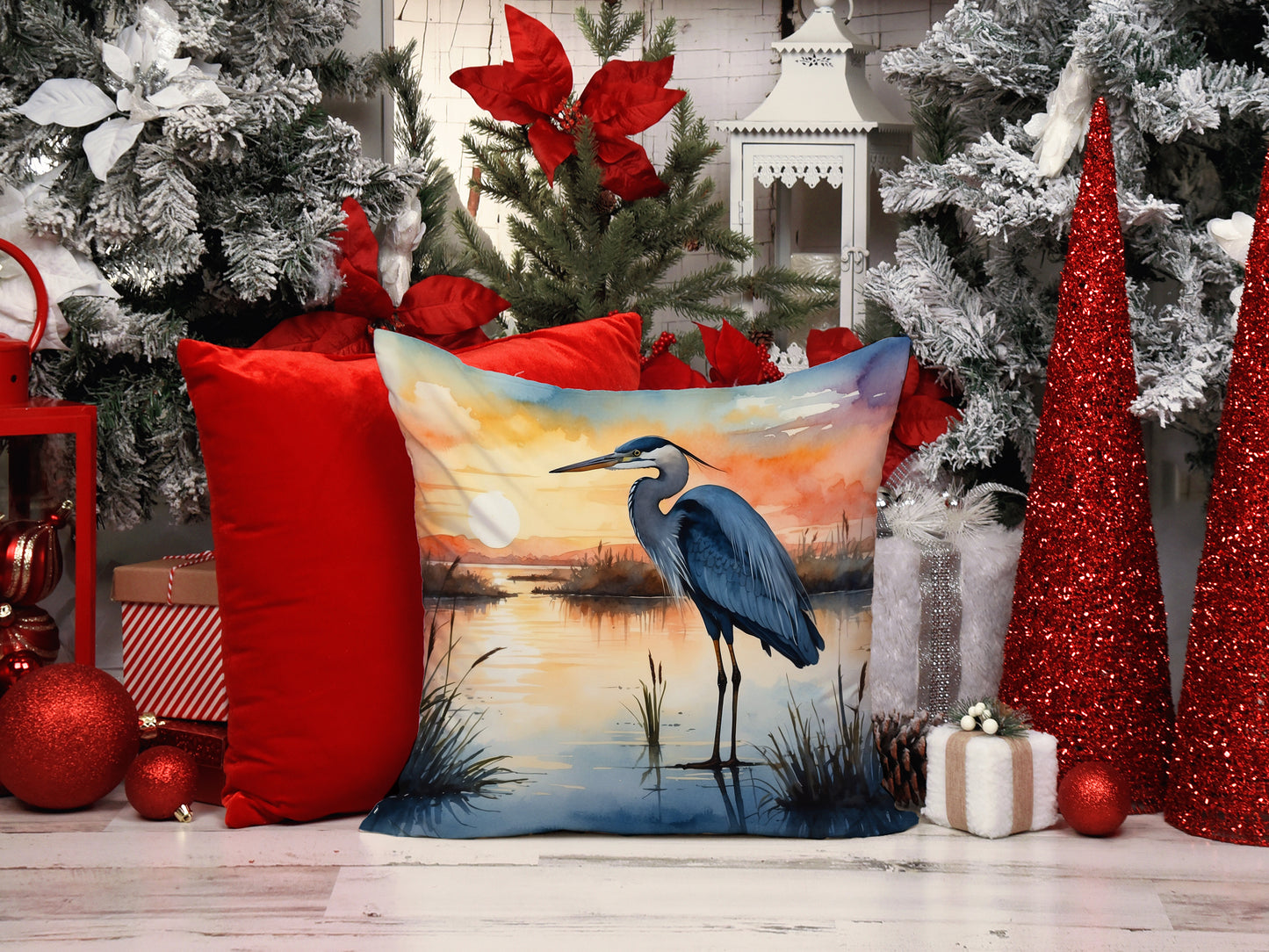 Blue Heron Setting Sun Throw Pillow