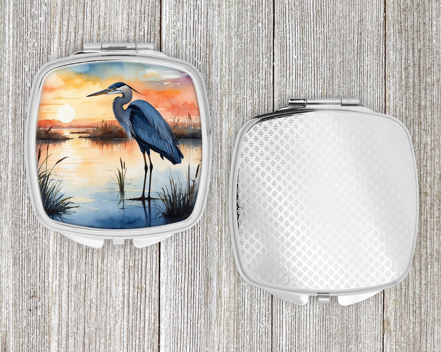 Blue Heron Setting Sun Compact Mirror