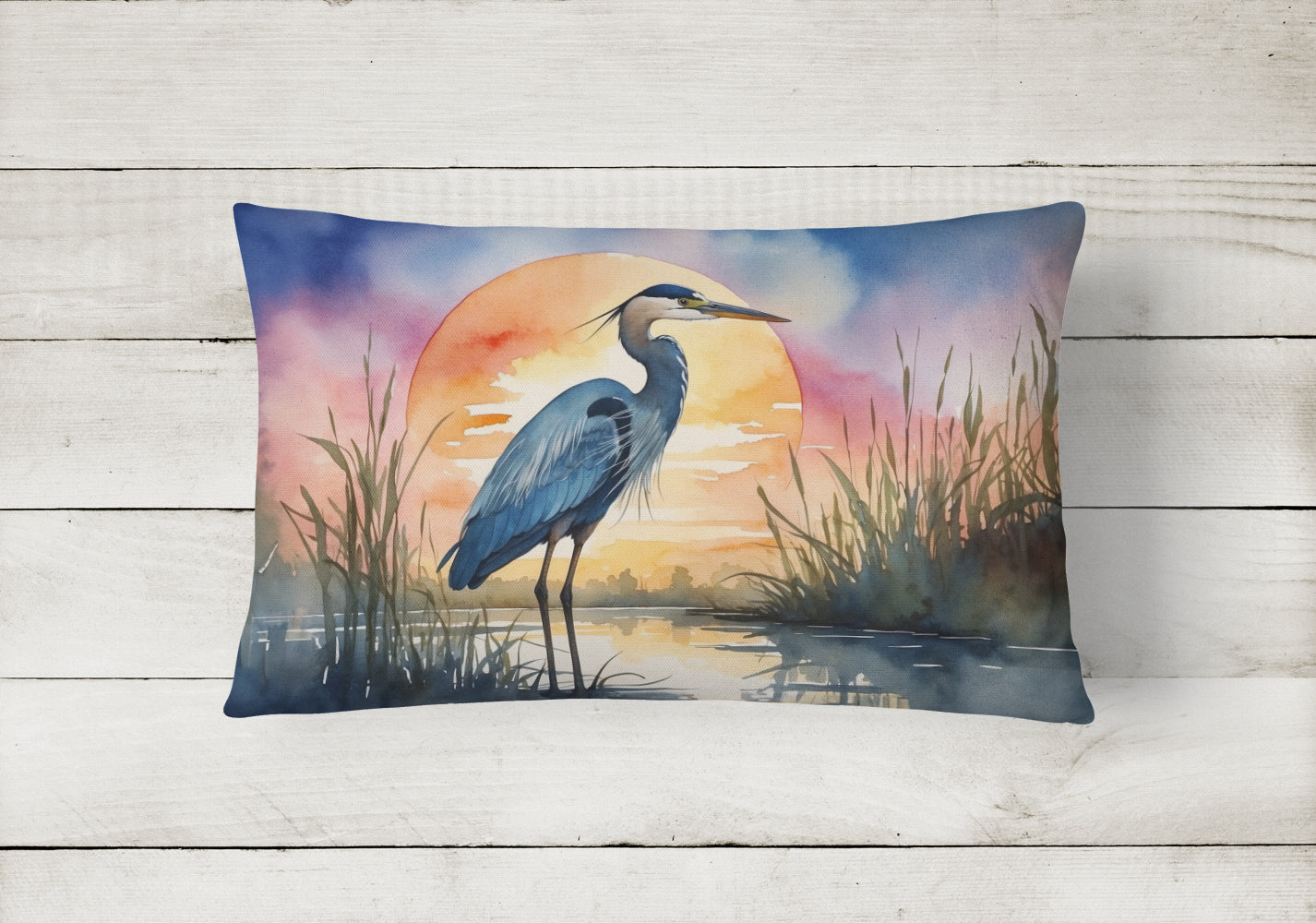 Blue Heron Setting Sun Throw Pillow