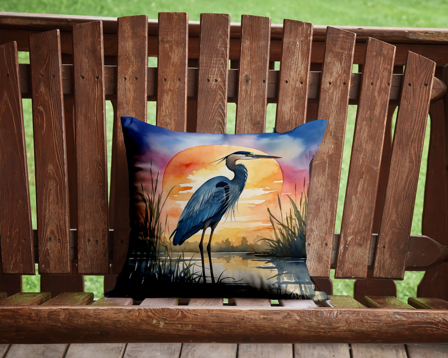 Blue Heron Setting Sun Throw Pillow