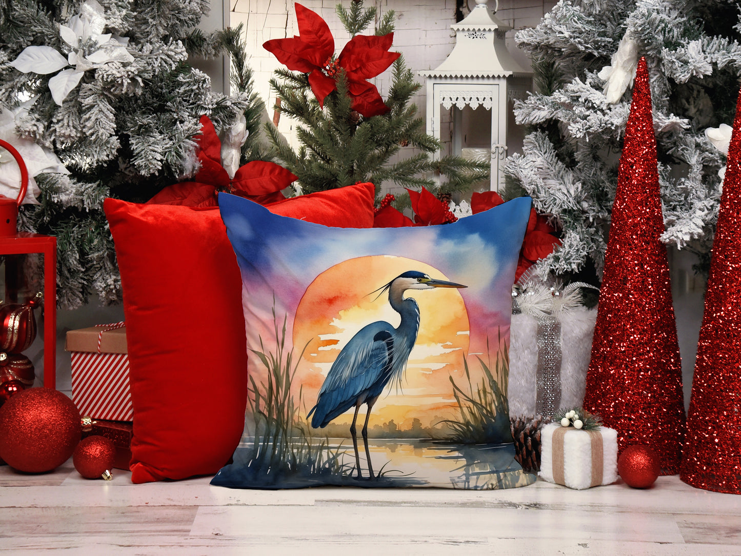 Blue Heron Setting Sun Throw Pillow