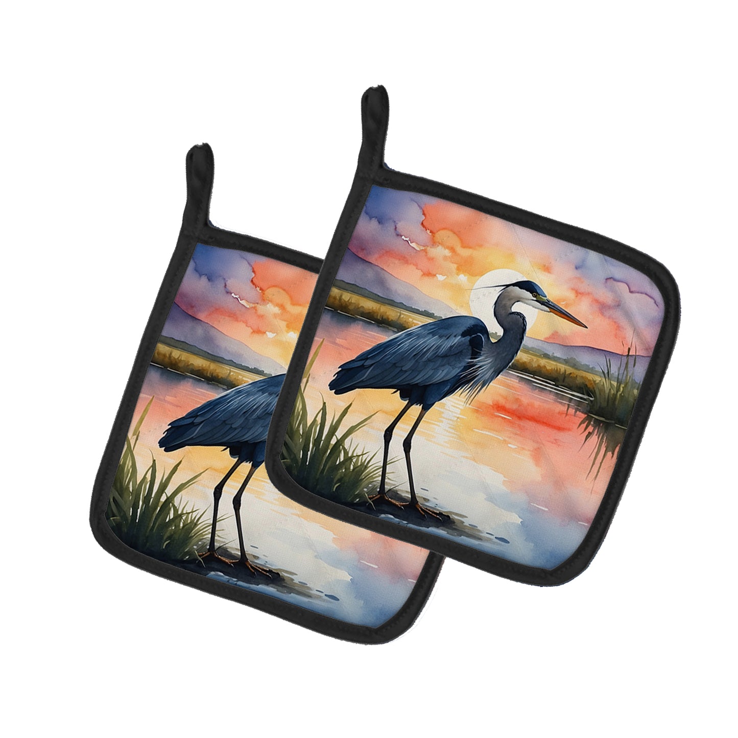 Buy this Blue Heron Setting Sun Pair of Pot Holders