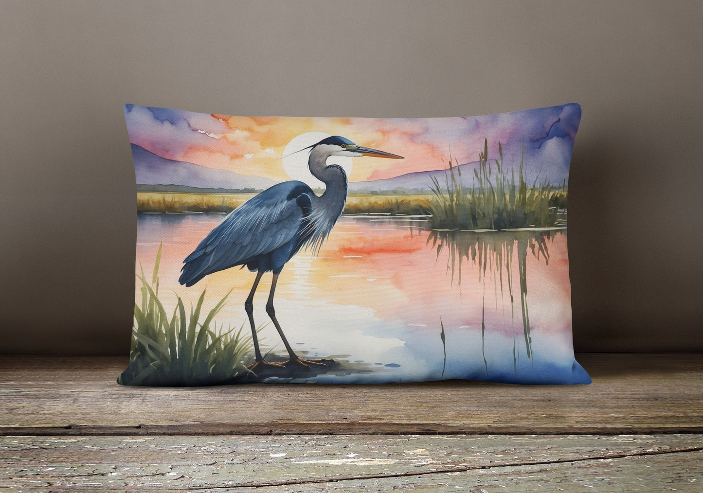 Blue Heron Setting Sun Throw Pillow