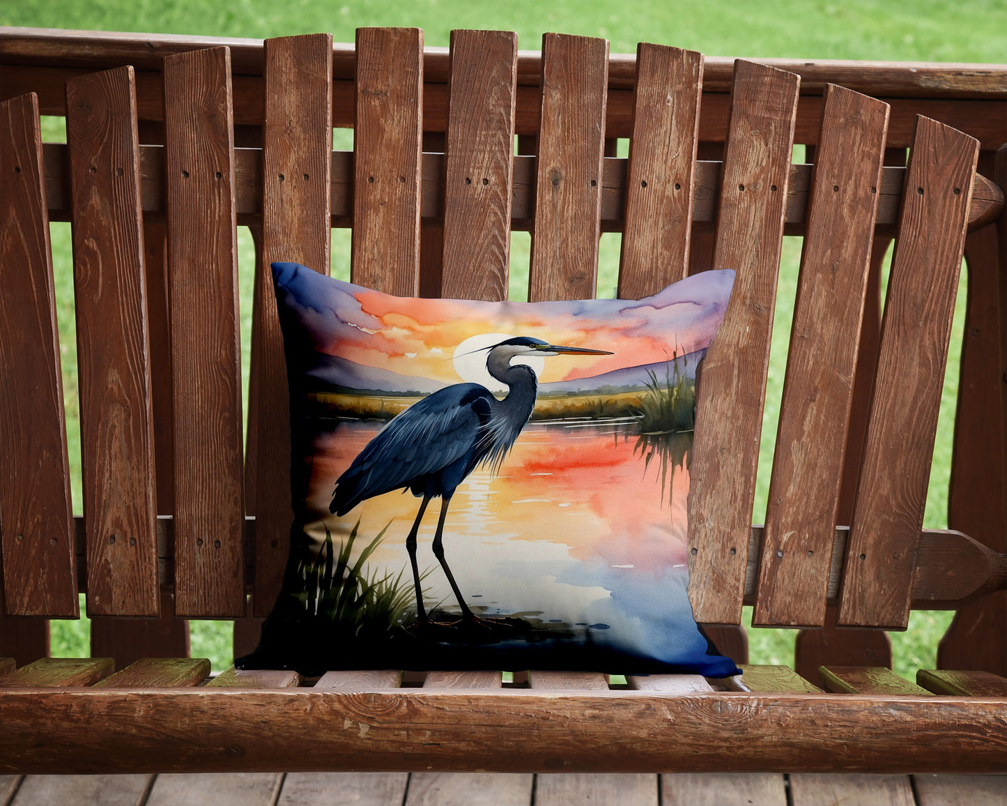 Blue Heron Setting Sun Throw Pillow