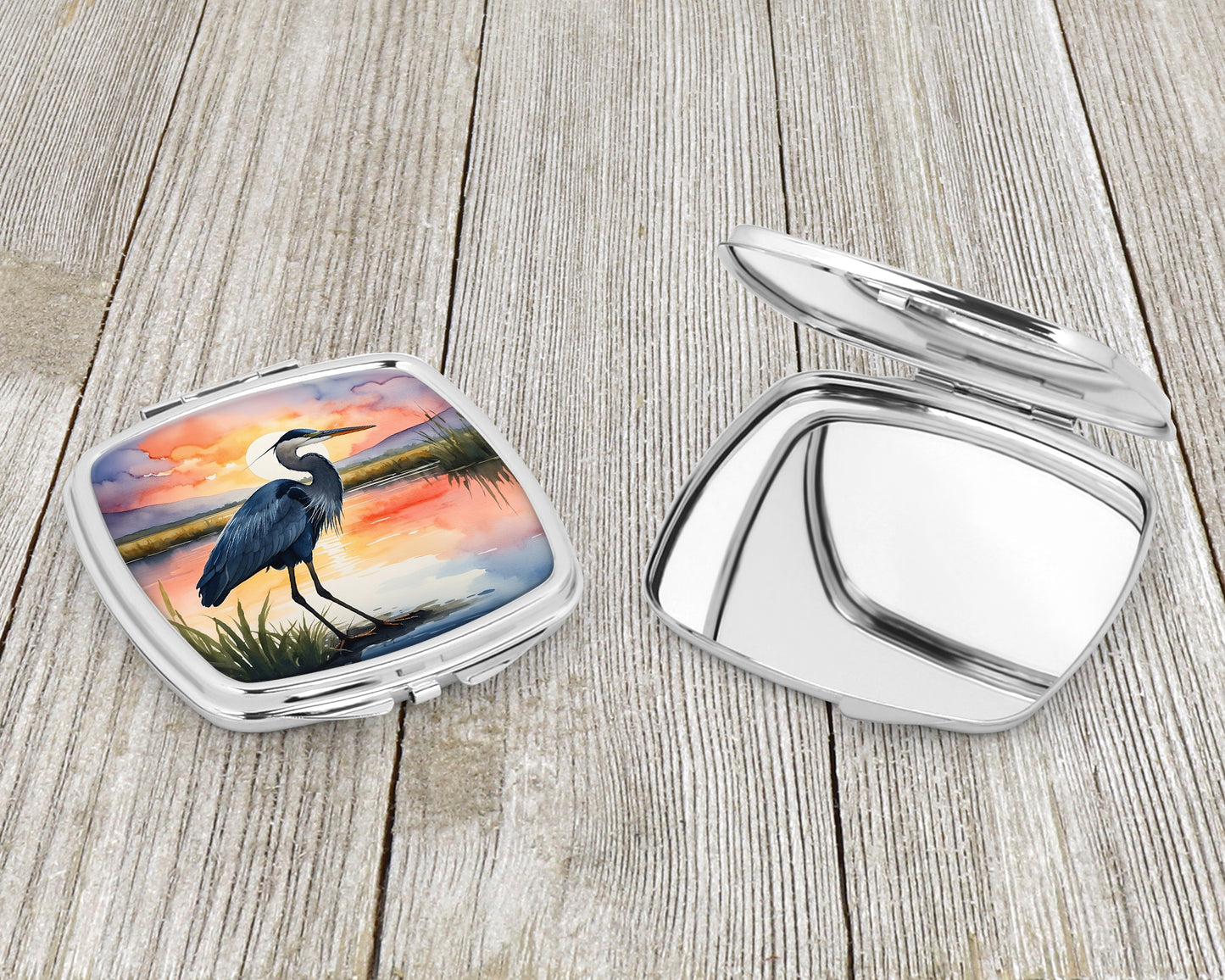 Blue Heron Setting Sun Compact Mirror