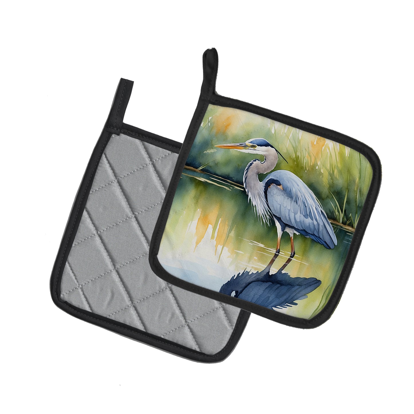 Blue Heron Stalking Prey Pair of Pot Holders