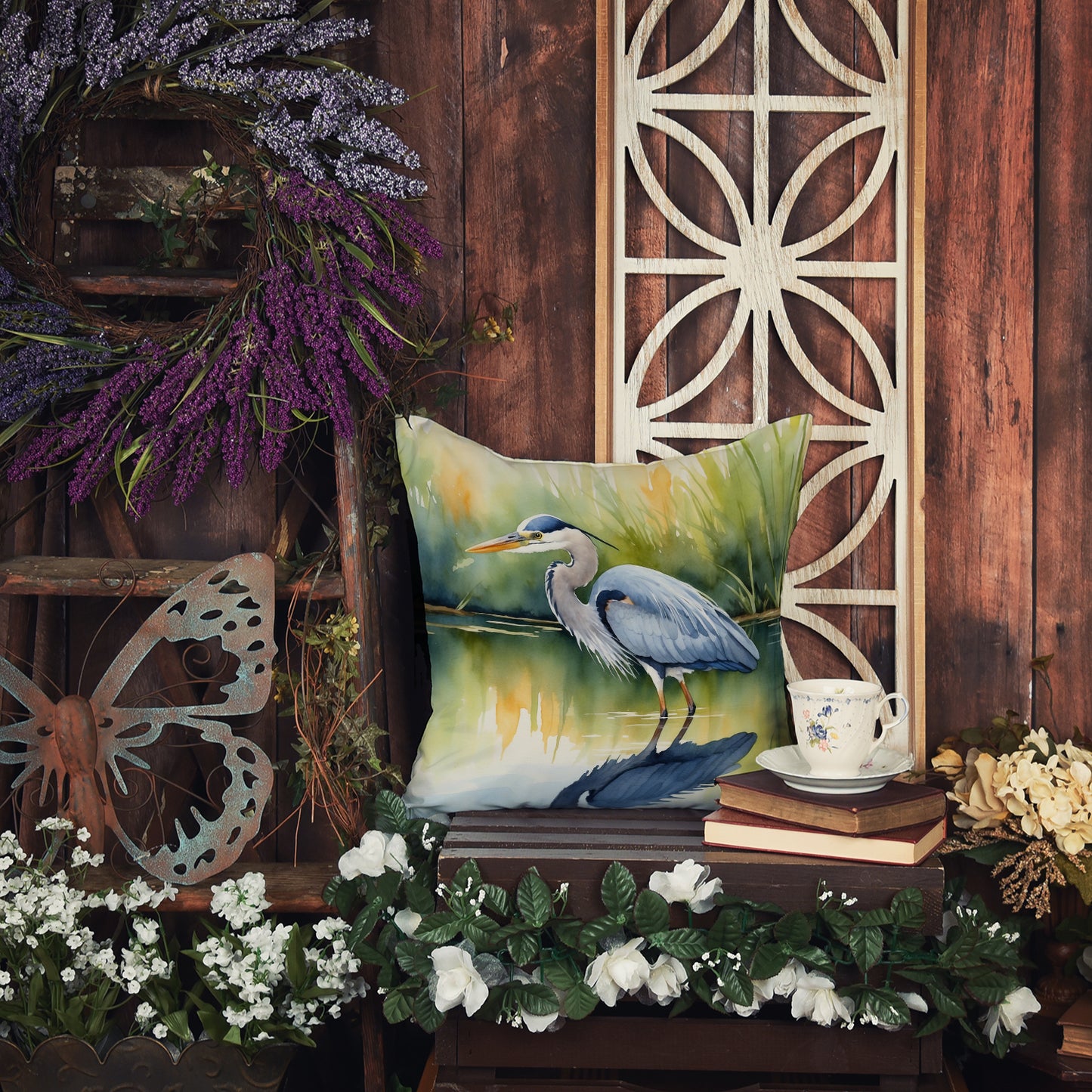 Blue Heron Stalking Prey Throw Pillow