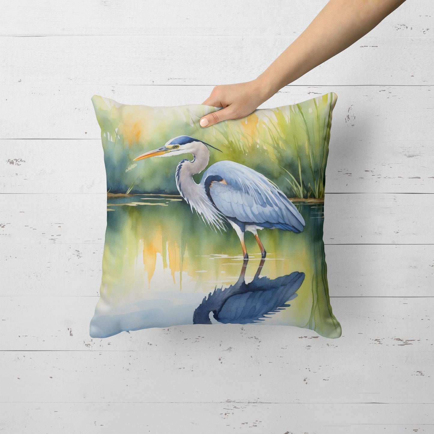 Blue Heron Stalking Prey Throw Pillow