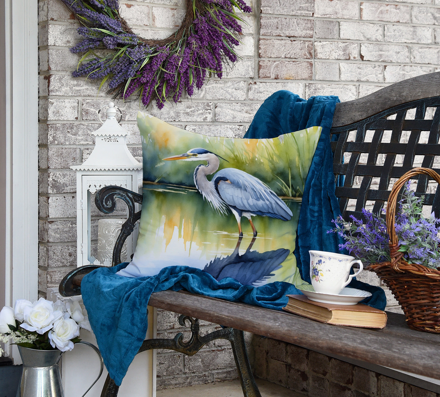 Blue Heron Stalking Prey Throw Pillow