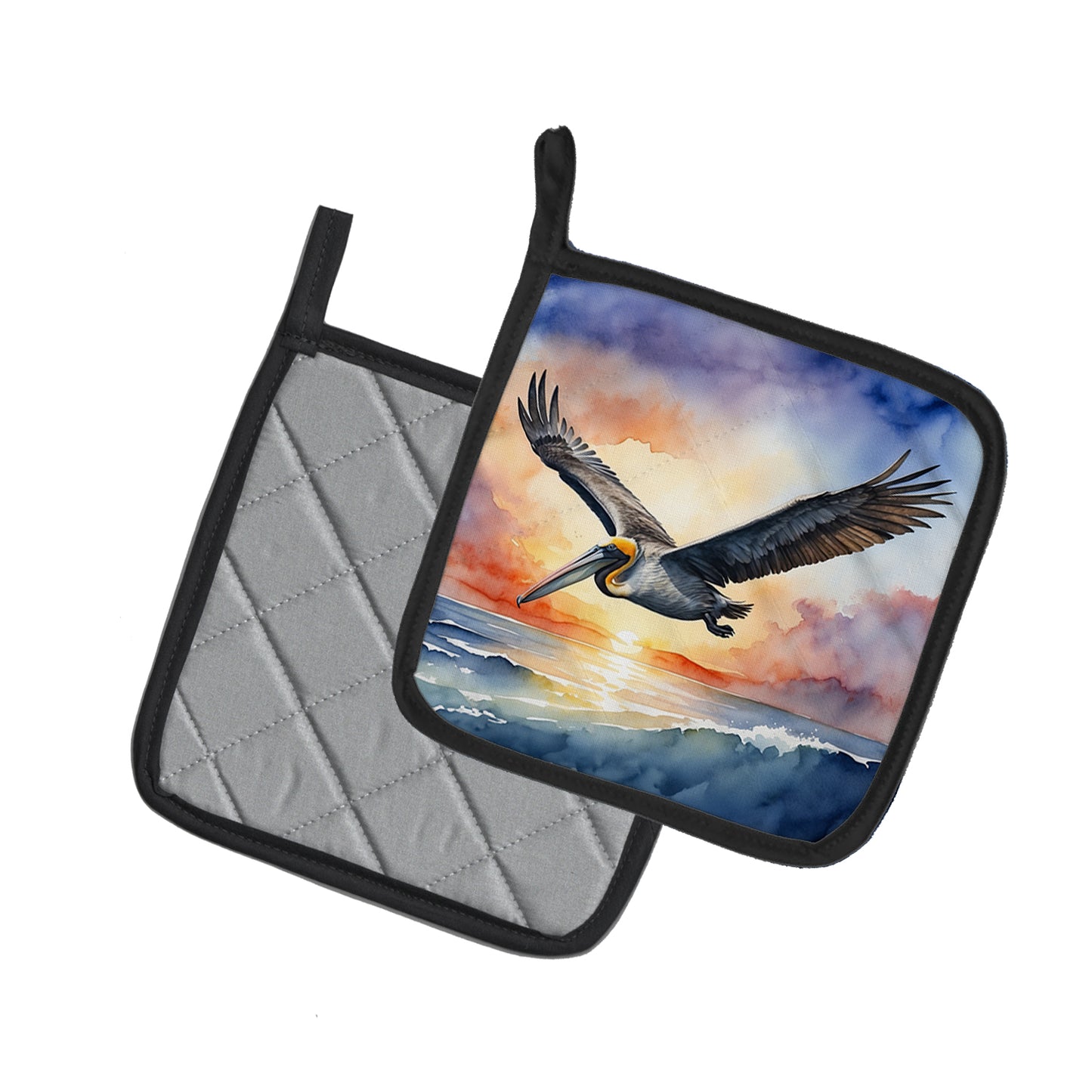 Pelican Fyling at Sunrise Pair of Pot Holders