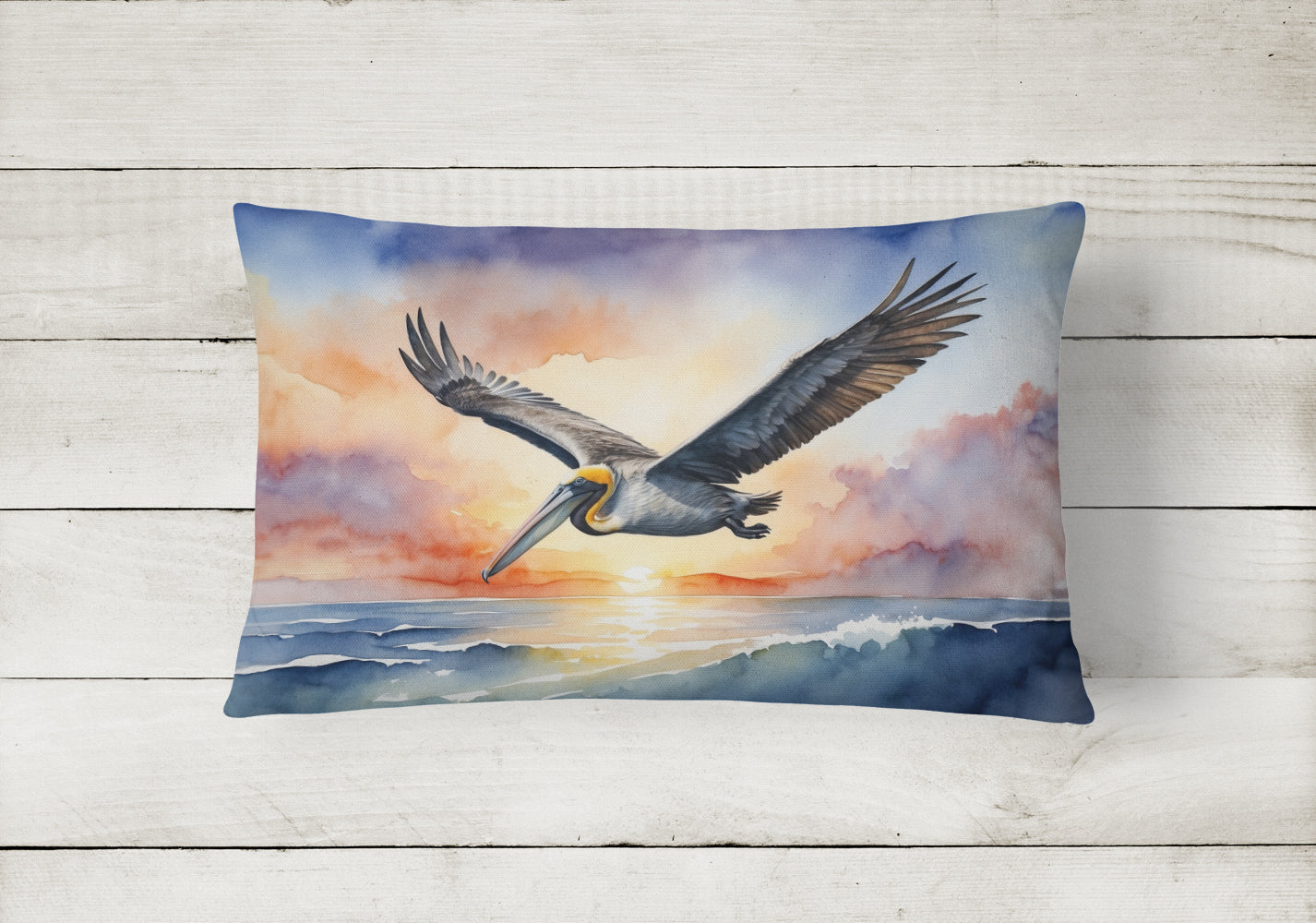 Pelican Fyling at Sunrise Throw Pillow