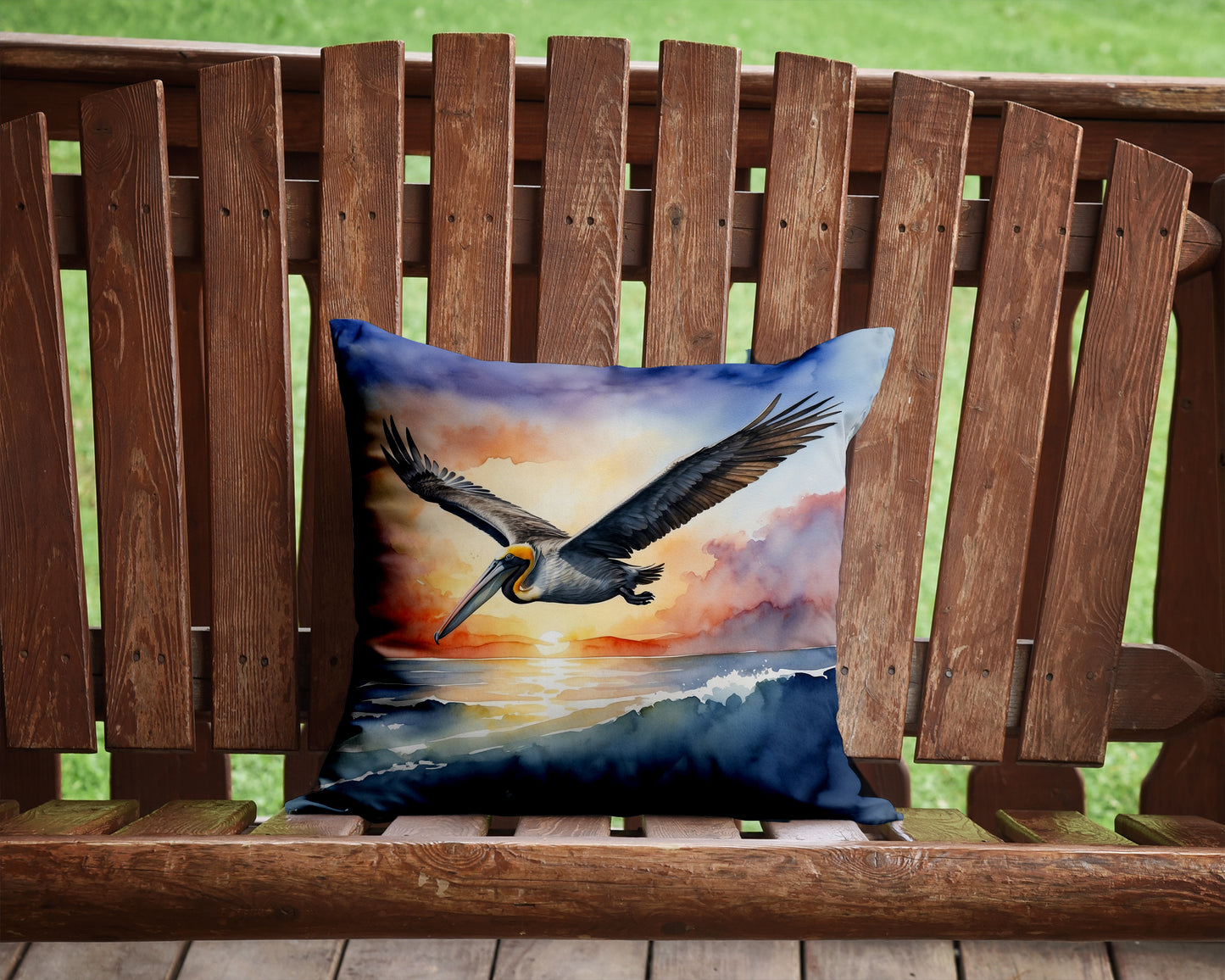 Pelican Fyling at Sunrise Throw Pillow