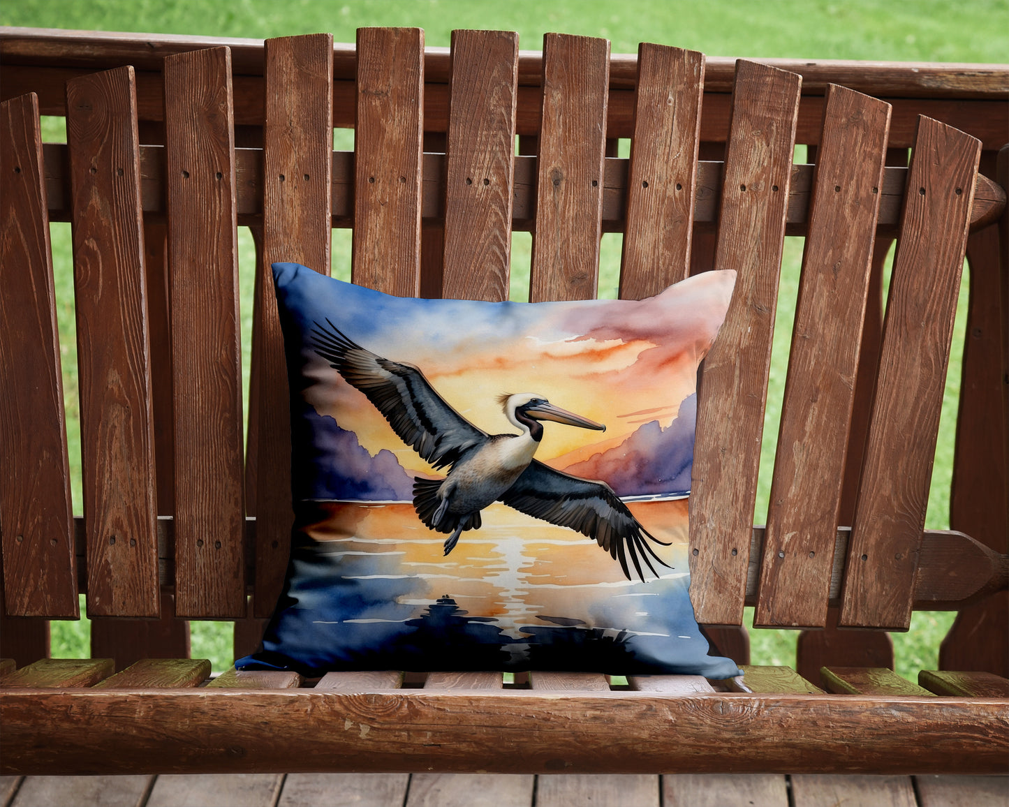 Pelican Fyling at Sunrise Throw Pillow