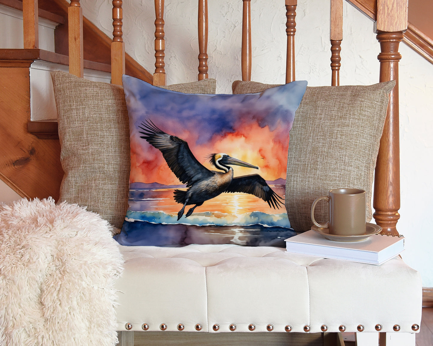 Pelican Fiery Sunset Throw Pillow