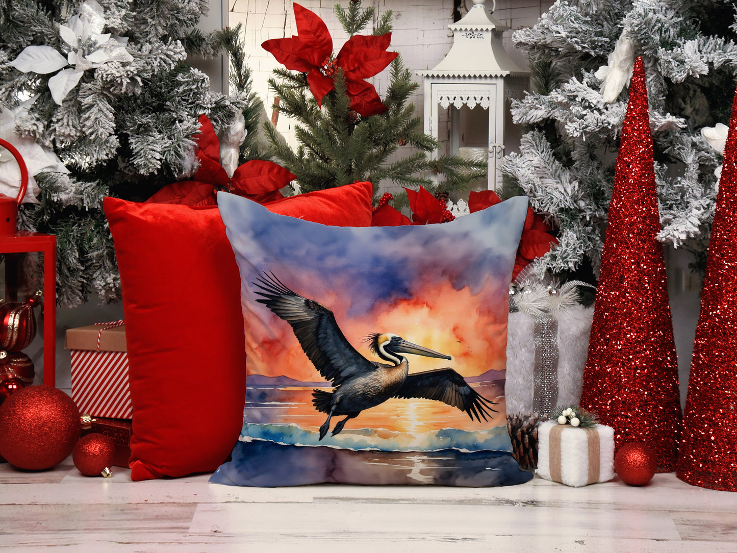 Pelican Fiery Sunset Throw Pillow