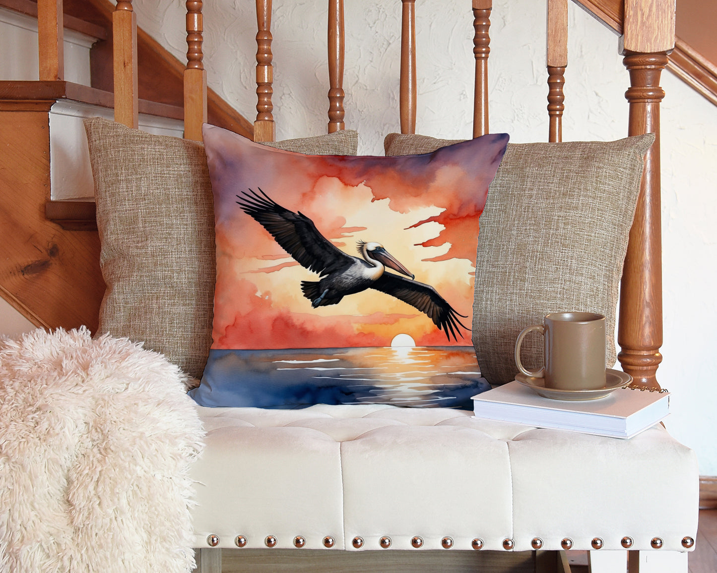 Pelican Fiery Sunset Throw Pillow