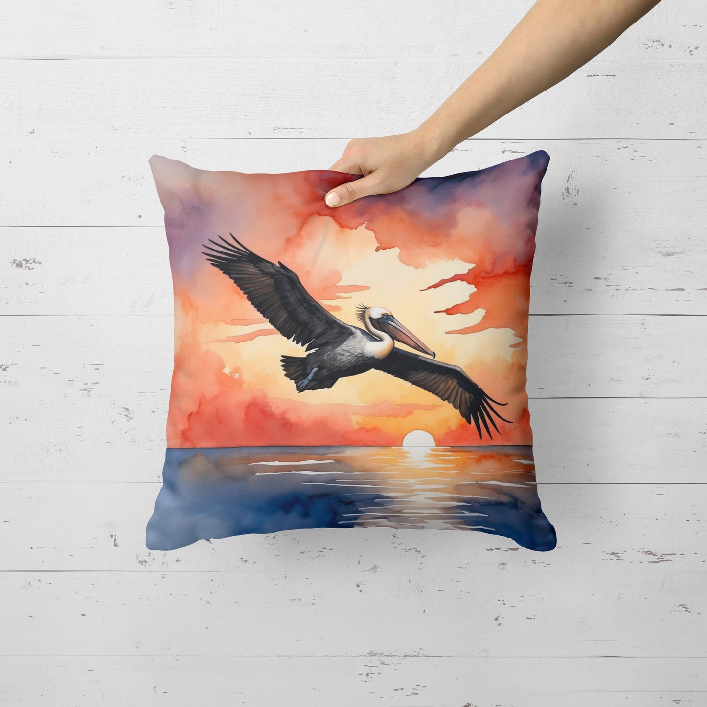 Pelican Fiery Sunset Throw Pillow
