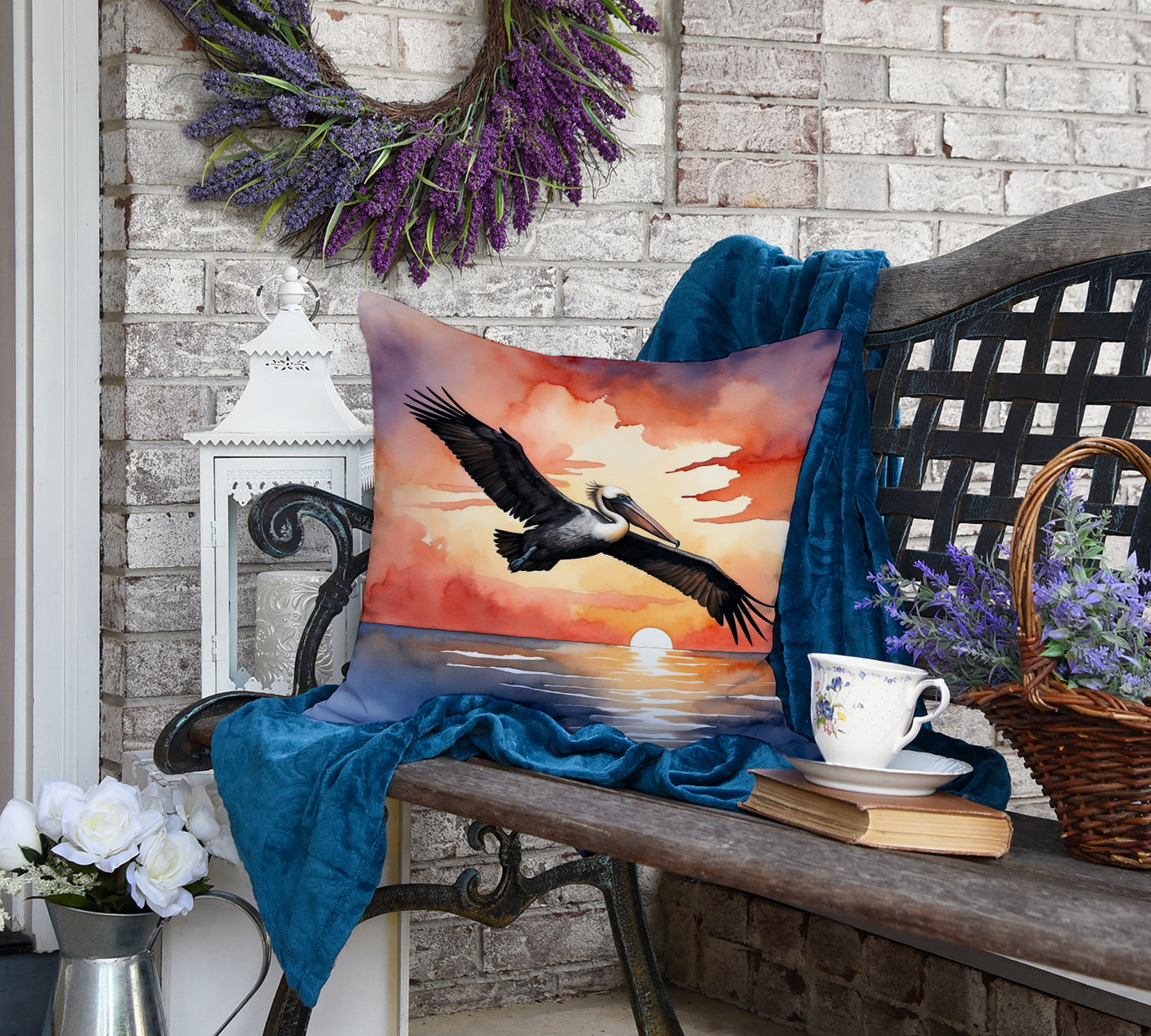 Pelican Fiery Sunset Throw Pillow