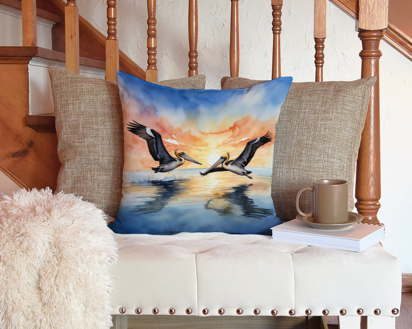 Pelicans Flying Throw Pillow