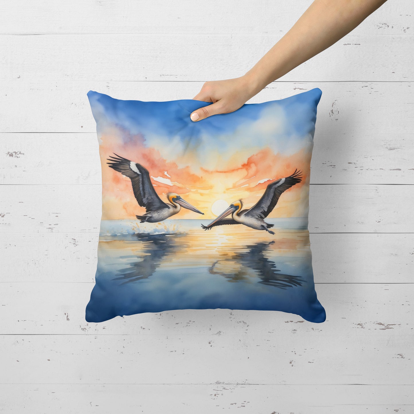 Pelicans Flying Throw Pillow