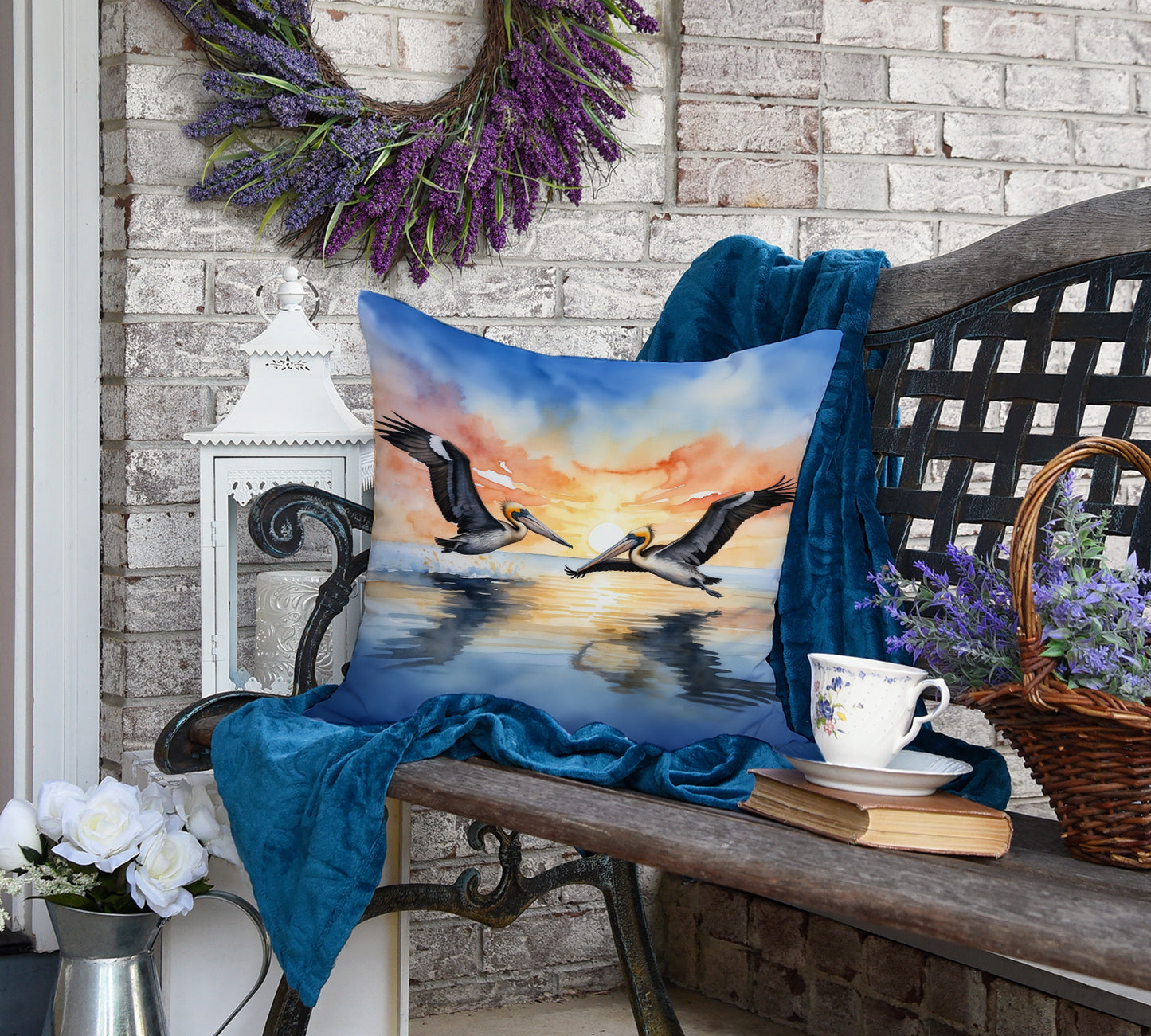 Pelicans Flying Throw Pillow