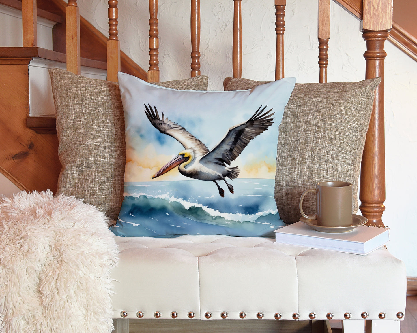 Pelican Soaring Throw Pillow