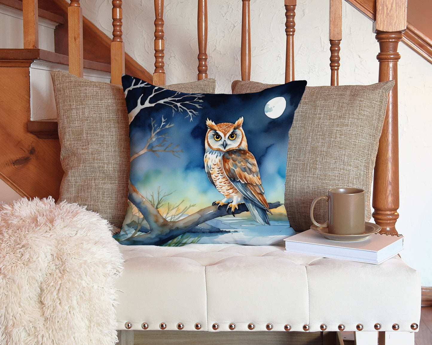 Owl Perched in Coastal Tree Throw Pillow
