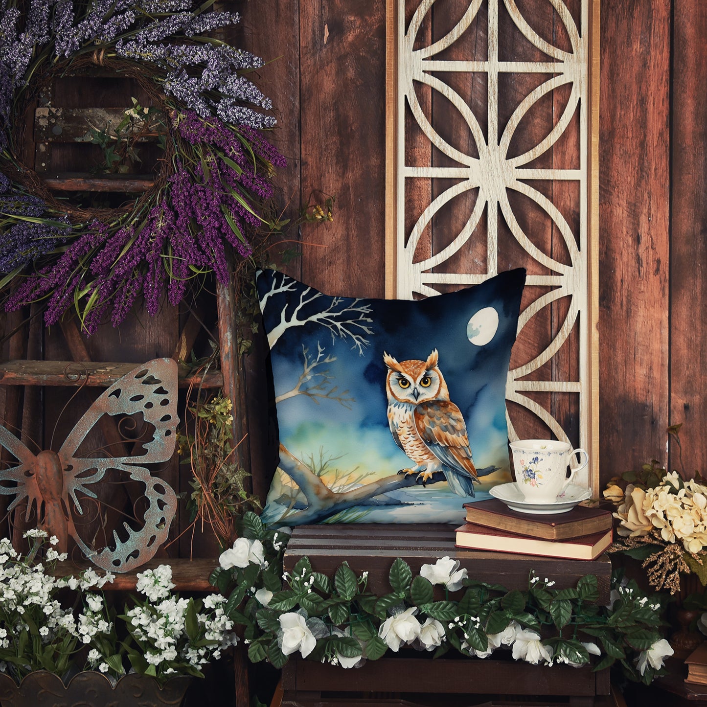 Owl Perched in Coastal Tree Throw Pillow