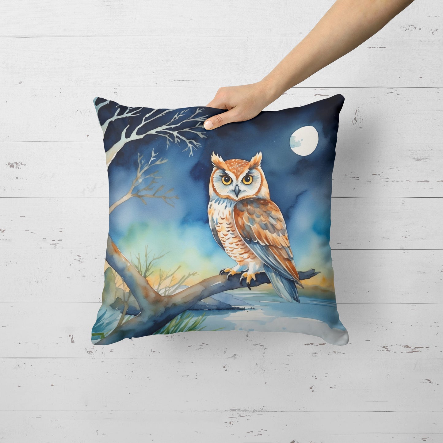 Owl Perched in Coastal Tree Throw Pillow