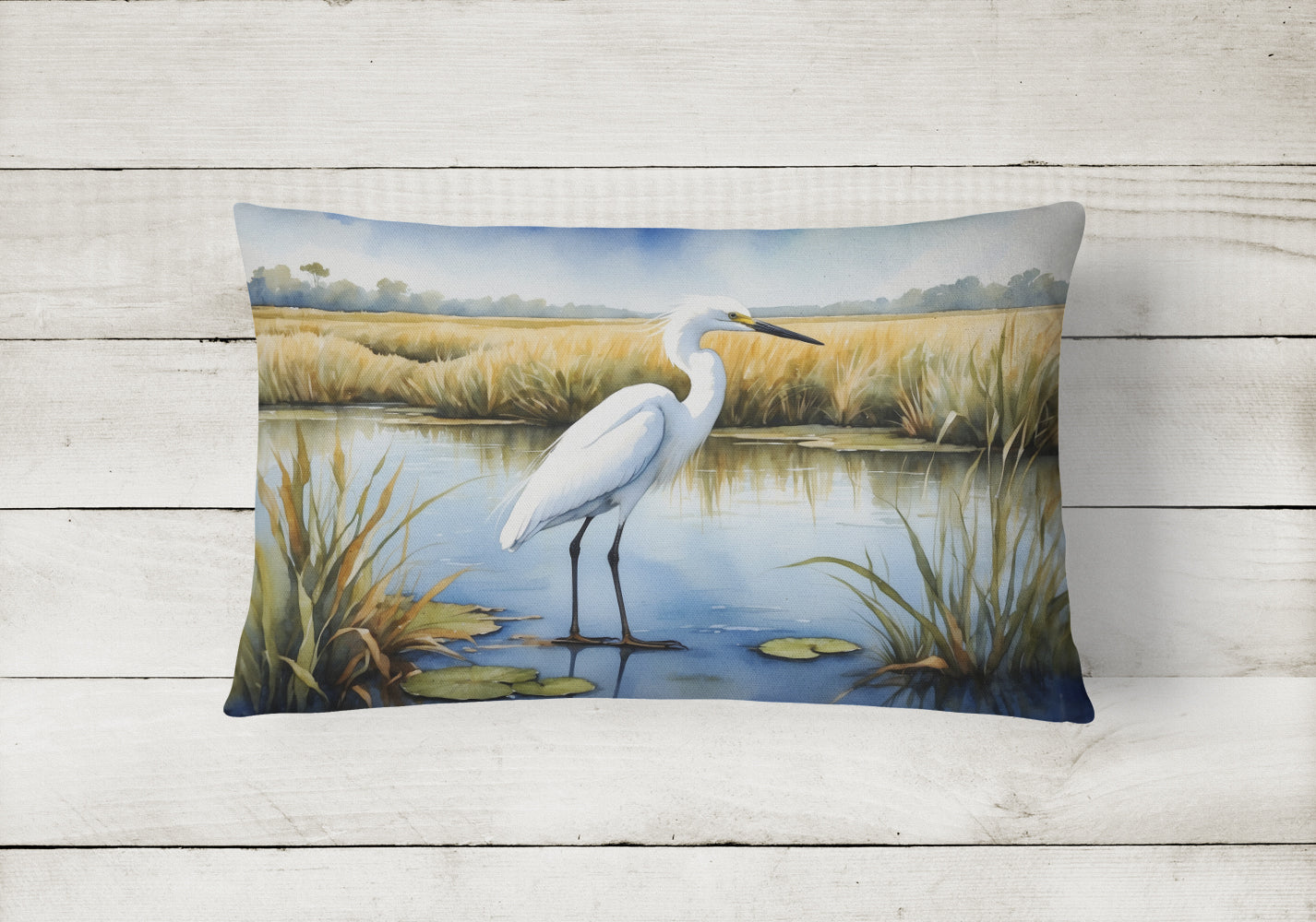 Snowy Egret in Coastal Marshes Throw Pillow