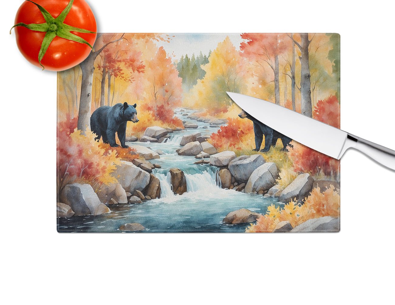 Bears Autumn in the Woods Glass Cutting Board