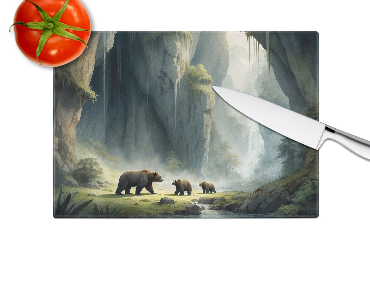 Cave Bears Glass Cutting Board