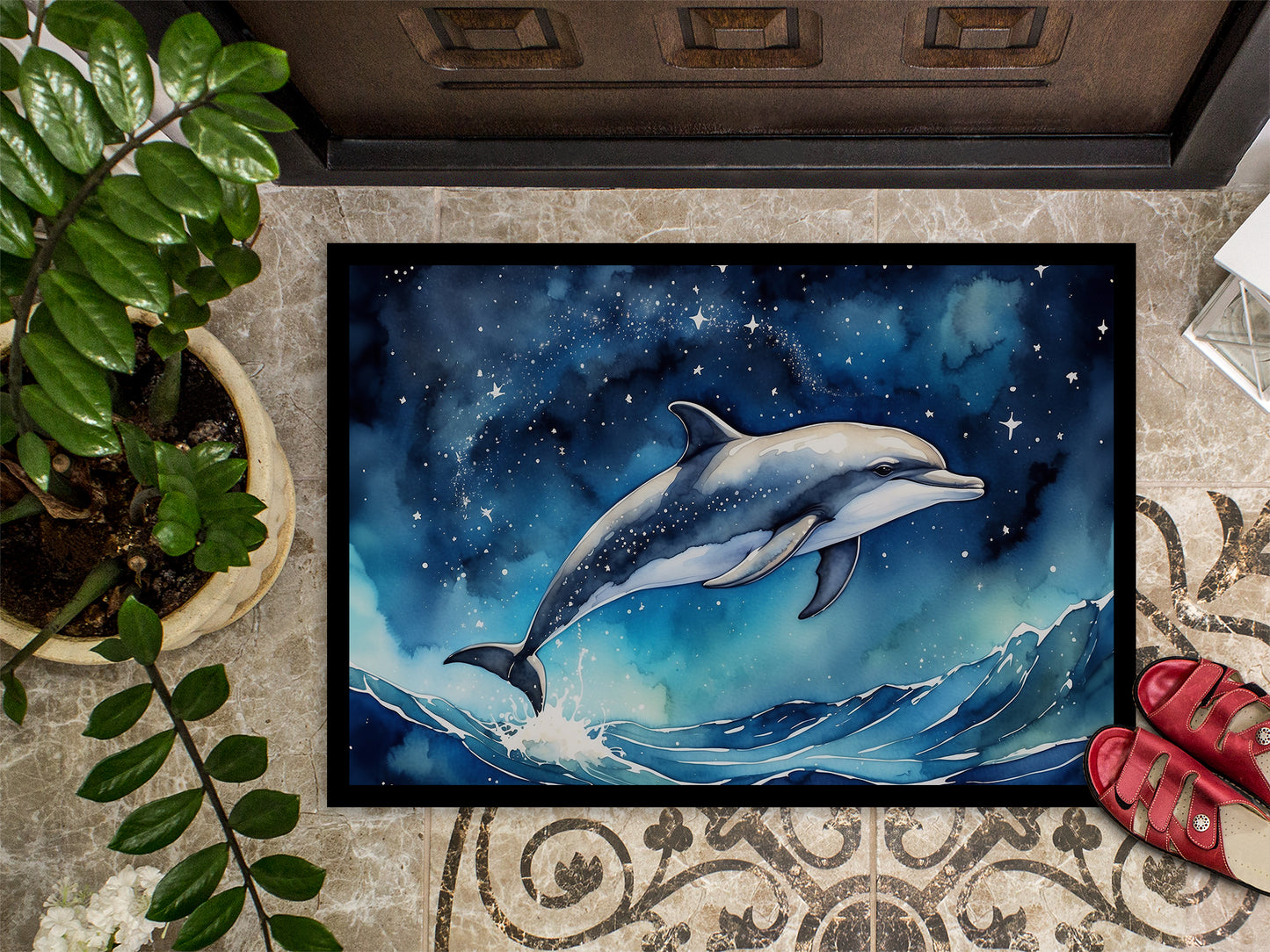 Dolphin in a Starry Sea Doormat