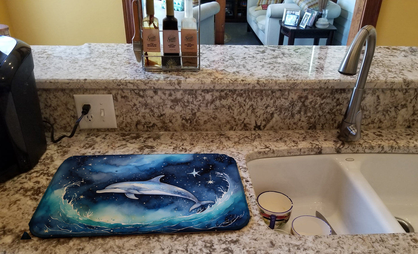 Dolphin in a Starry Sea Dish Drying Mat