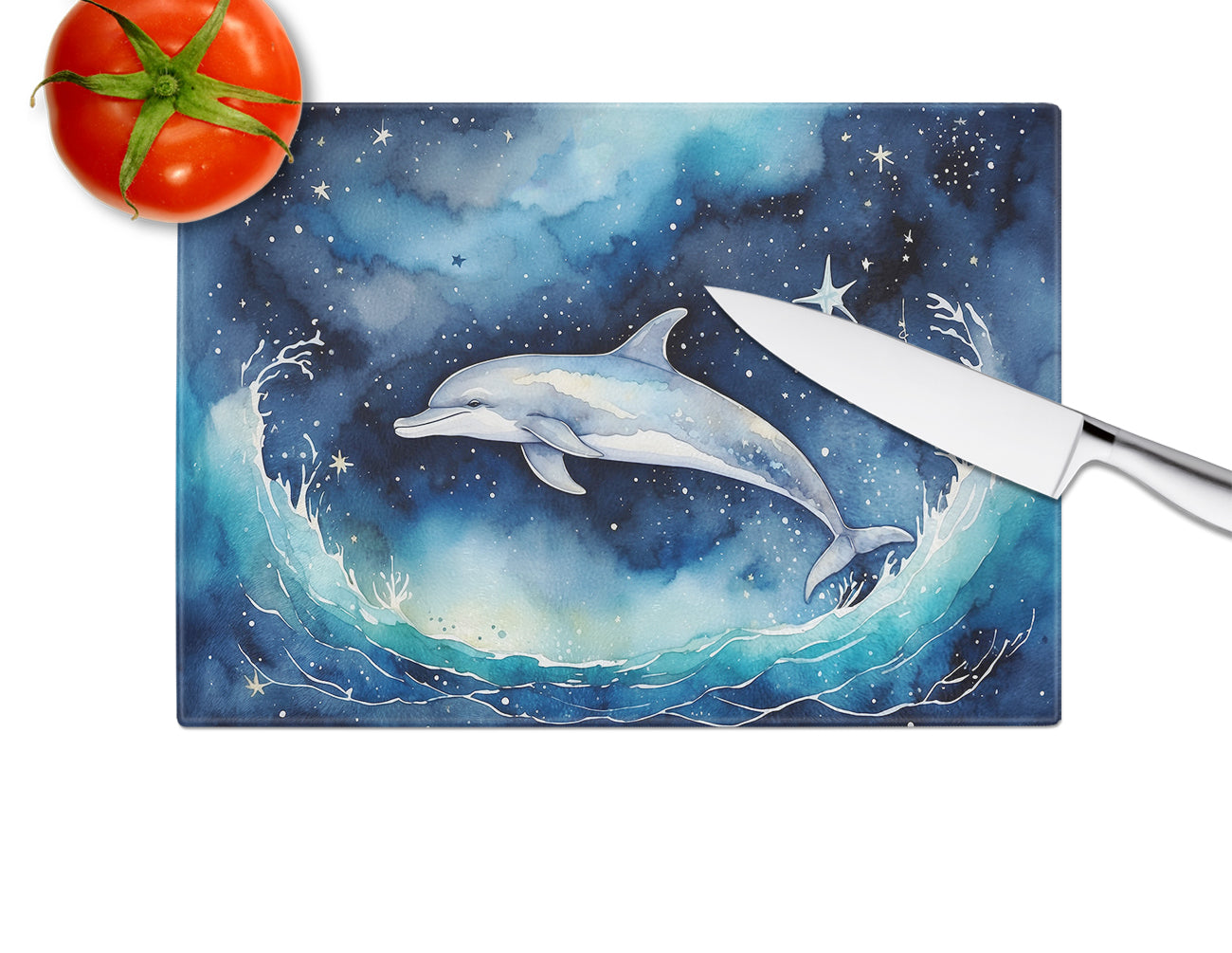 Dolphin in a Starry Sea Glass Cutting Board