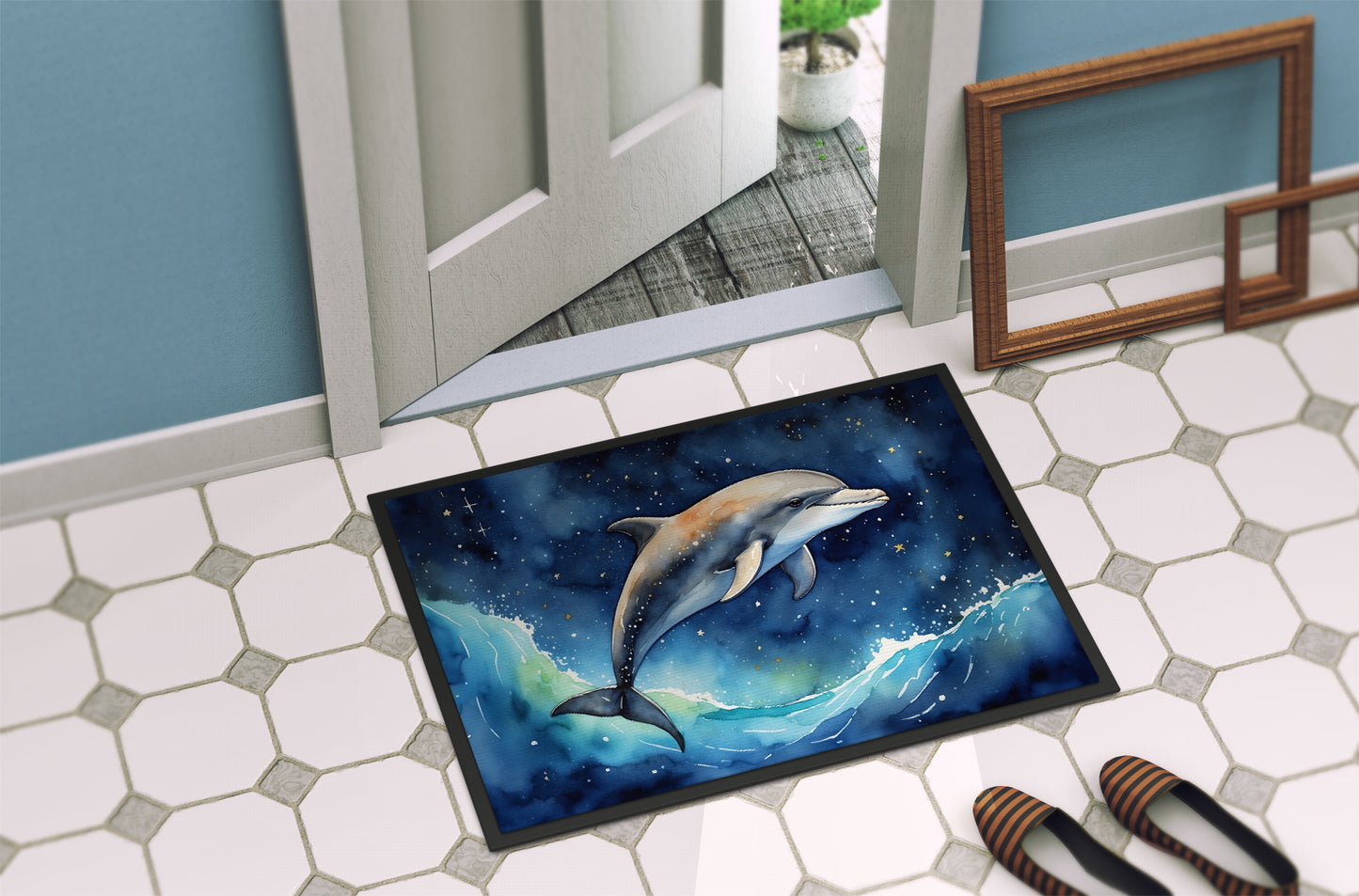 Dolphin in a Starry Sea Doormat