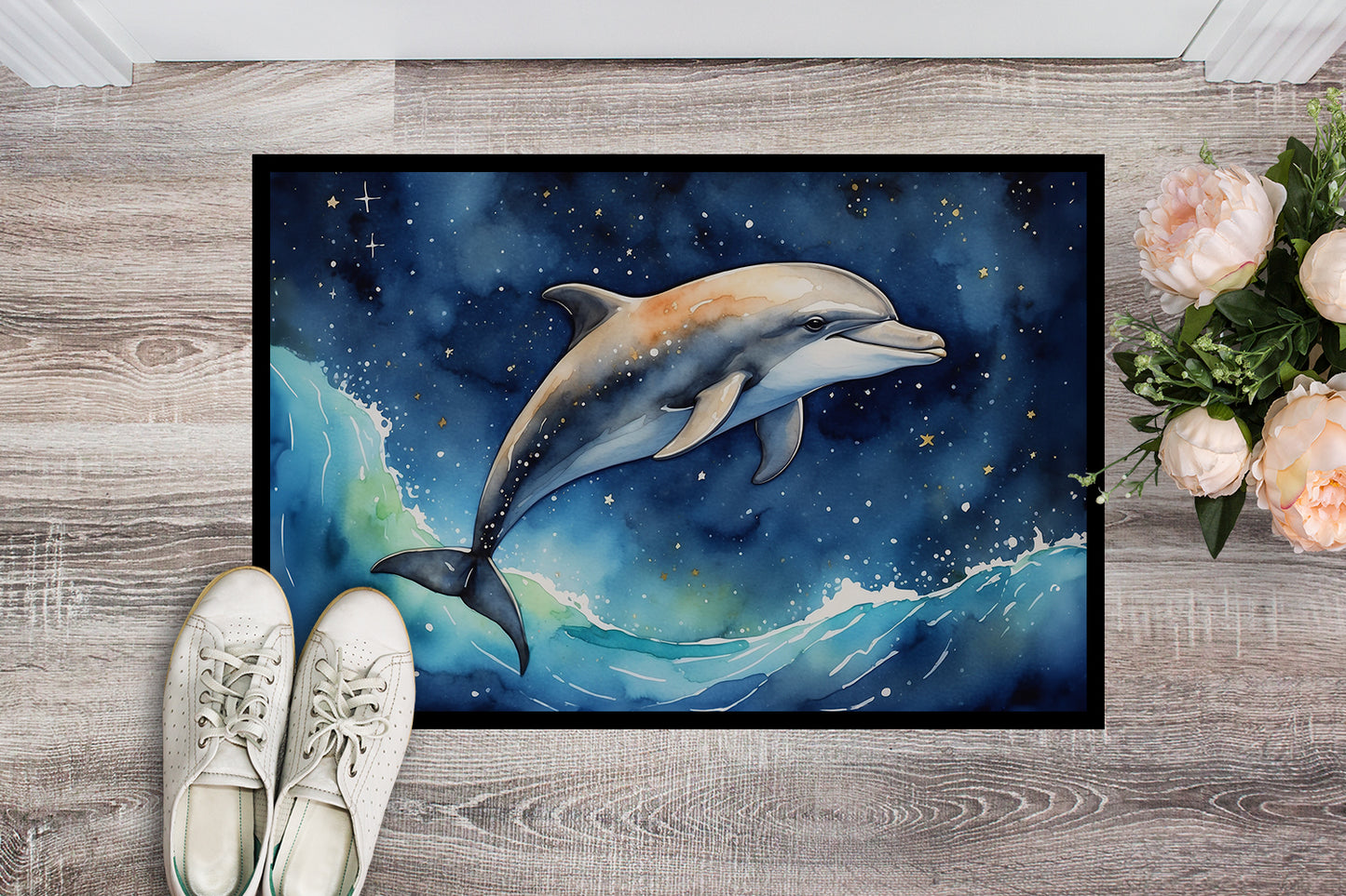 Dolphin in a Starry Sea Doormat