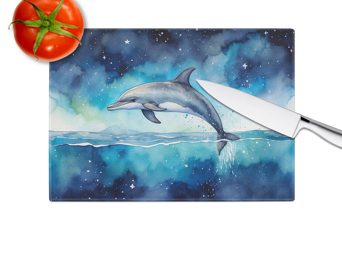 Dolphin in a Starry Sea Glass Cutting Board