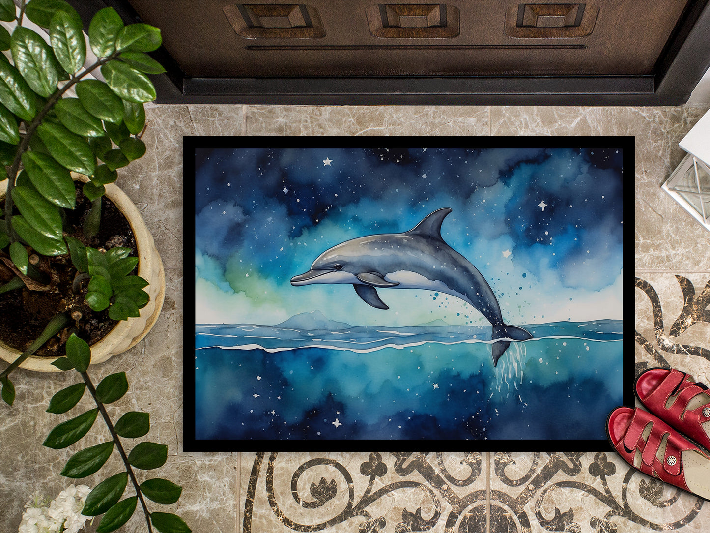 Dolphin in a Starry Sea Doormat