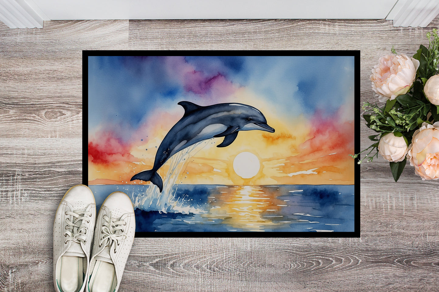 Dolphin Leaping at Sunrise Doormat