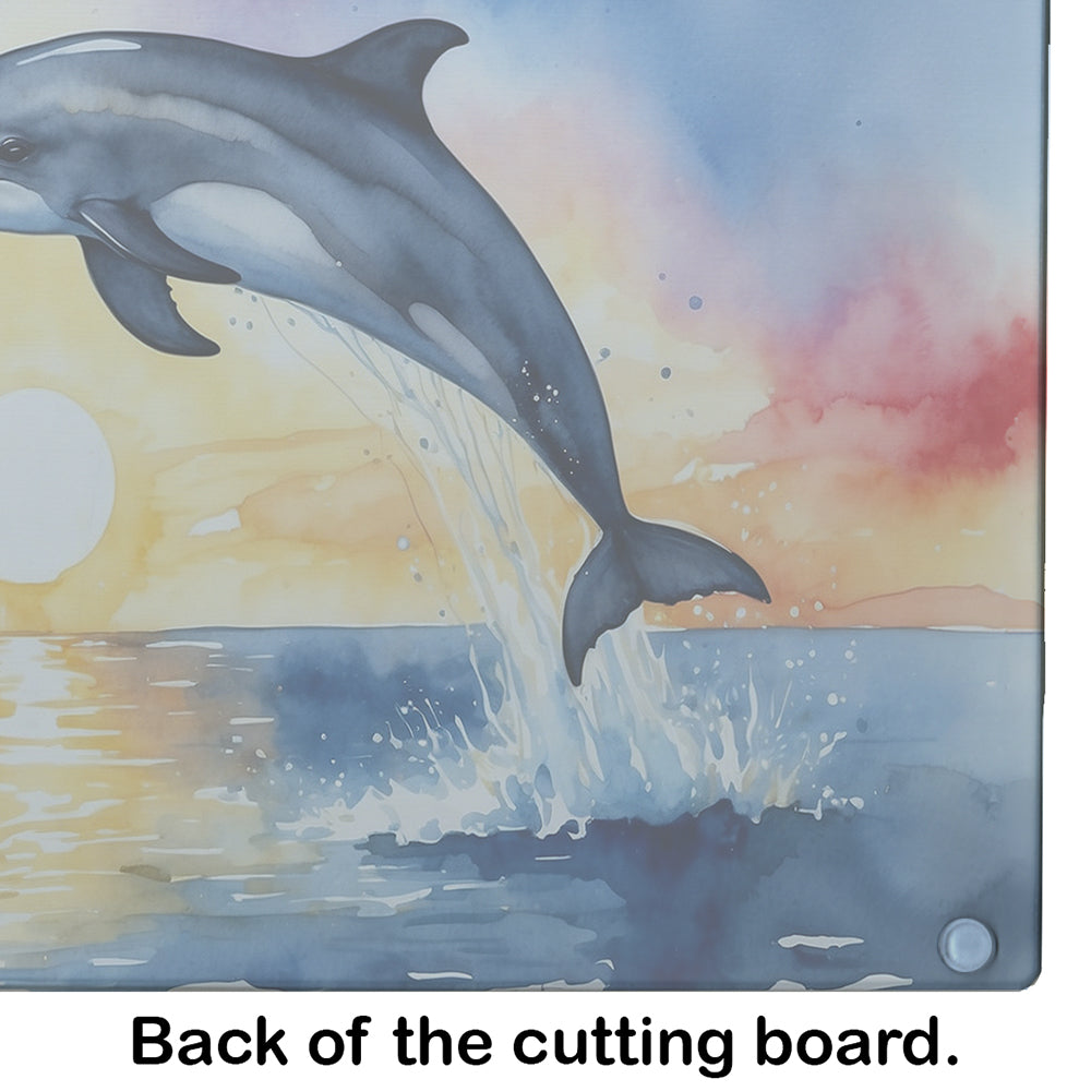 Dolphin Leaping at Sunrise Glass Cutting Board